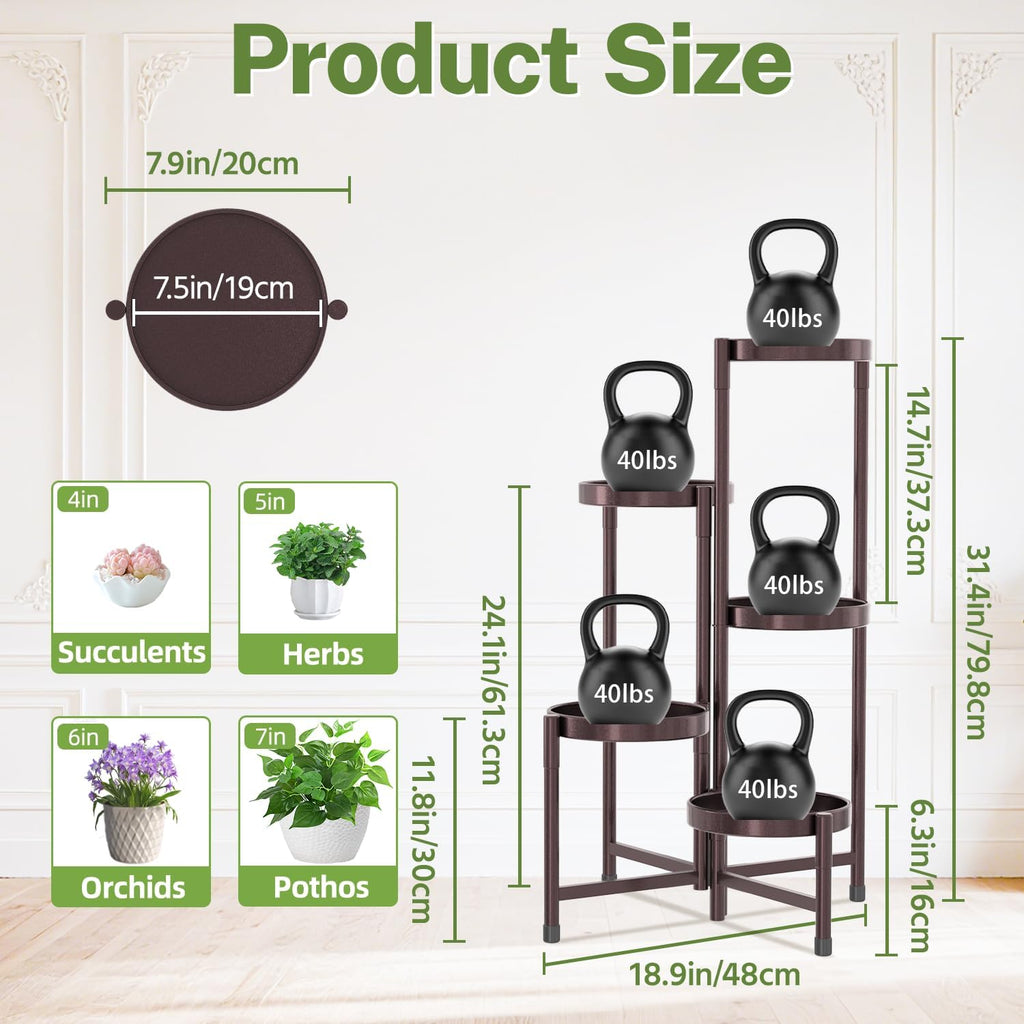 iDavosic.ly Plant Stand Indoor Outdoor, 5 Tier Metal Corner Shelf, Bronze | Tiered Flower Display Holder, Folding Multi