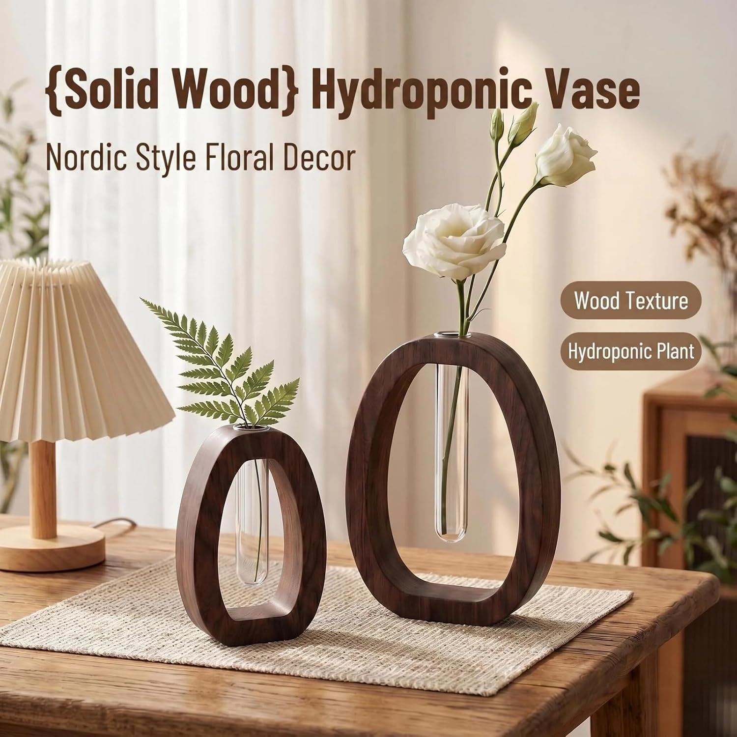 Walnut Wood Propagation Station Set of 3 Hydroponic Test Tube Vases Solid Wood Frame Glass Test Tube Vase Plant Station