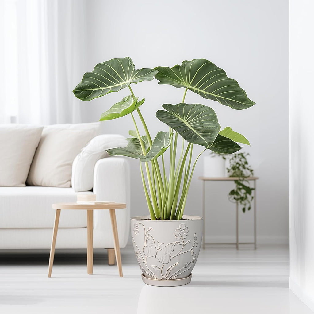 10 Inch Plant Pot Ceramic Planter Pot with Drainage Hole and Saucer Round Planter Large Flower Pot for Indoor Outdoor