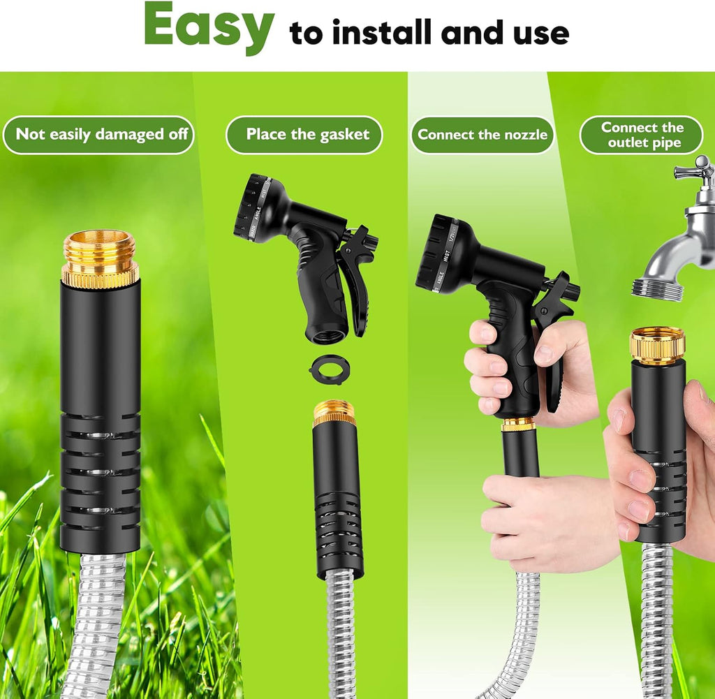 Rcfunkid Garden Hose 100FT No-Kink Metal Hose With 10 Function Nozzle Tough | Stainless Steel Water Hose, Leak-proof