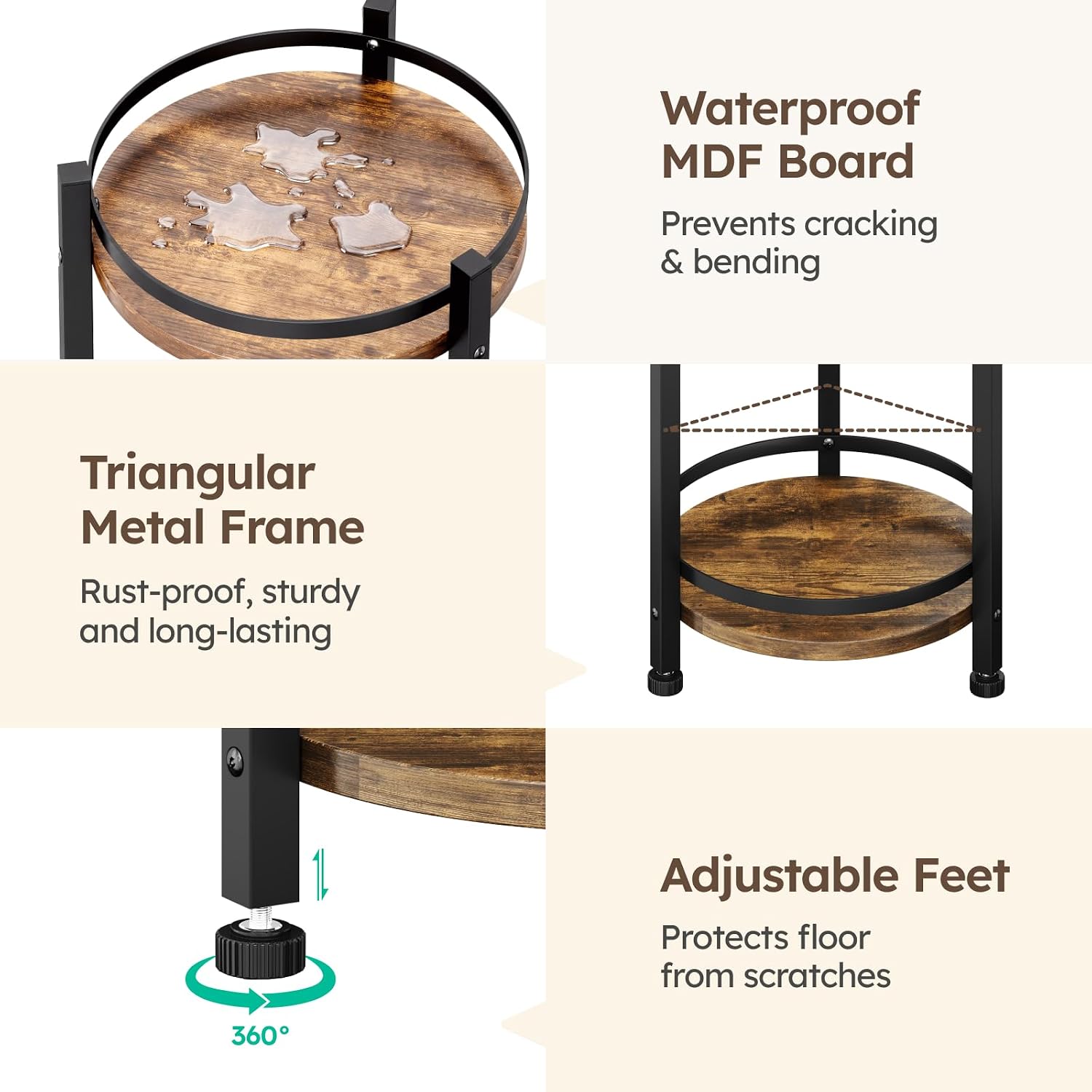 3 Tier Plant Stand Indoor Outdoor for Corner, Rustic | Tall Wood & Metal Plant Shelf, Rustproof Stable Flower Pot