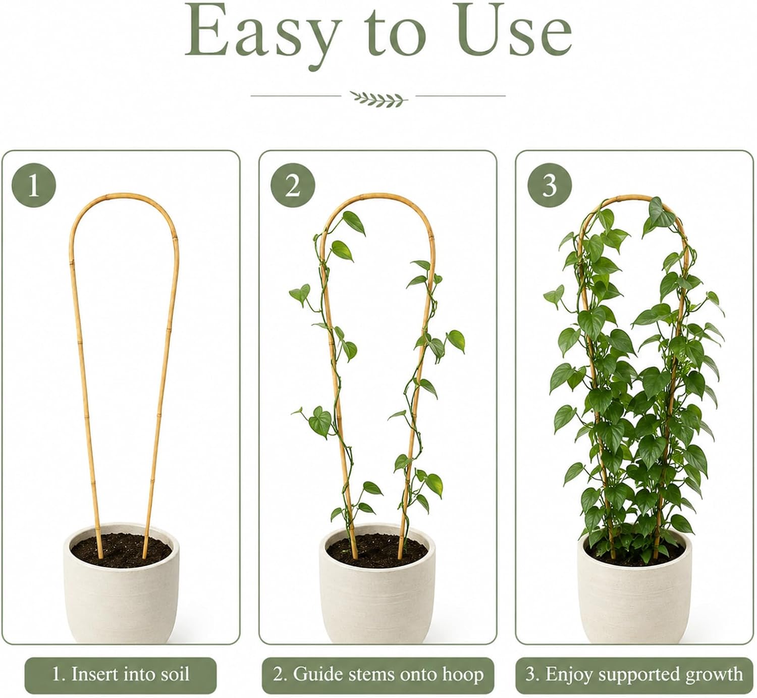 36in Natural Bamboo U-Hoop Trellis for Climbing Plants, 3 PCS | U-Shaped Plant Support Hoop for Potted Plants, Vines