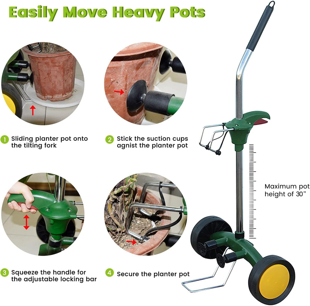 Heavy Duty Plant Dolly Caddy - Pot Mover for Garden w/ 165 lb Capacity, Flat-Free Wheels & Suction Cups | Adjustable