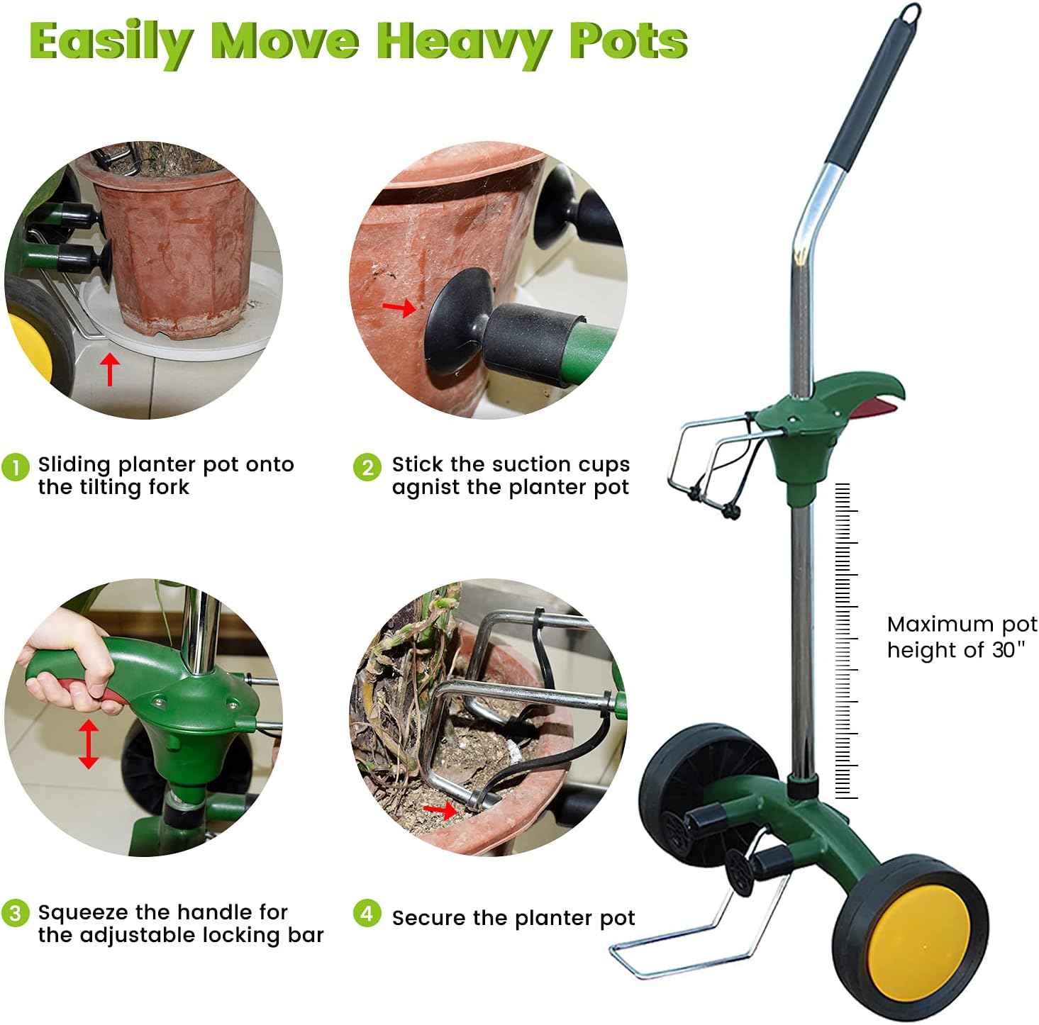 Heavy Duty Plant Dolly Caddy - Pot Mover for Garden w/ 165 lb Capacity, Flat-Free Wheels & Suction Cups | Adjustable