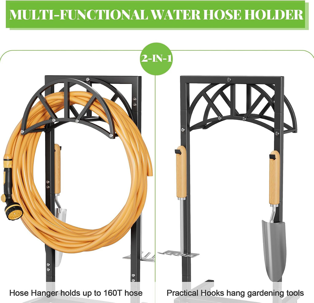 Mr IRONSTONE Garden Hose Holder Freestanding with 4 Spikes, Upgraded Water Hose Holder with Stainless Steel Screws