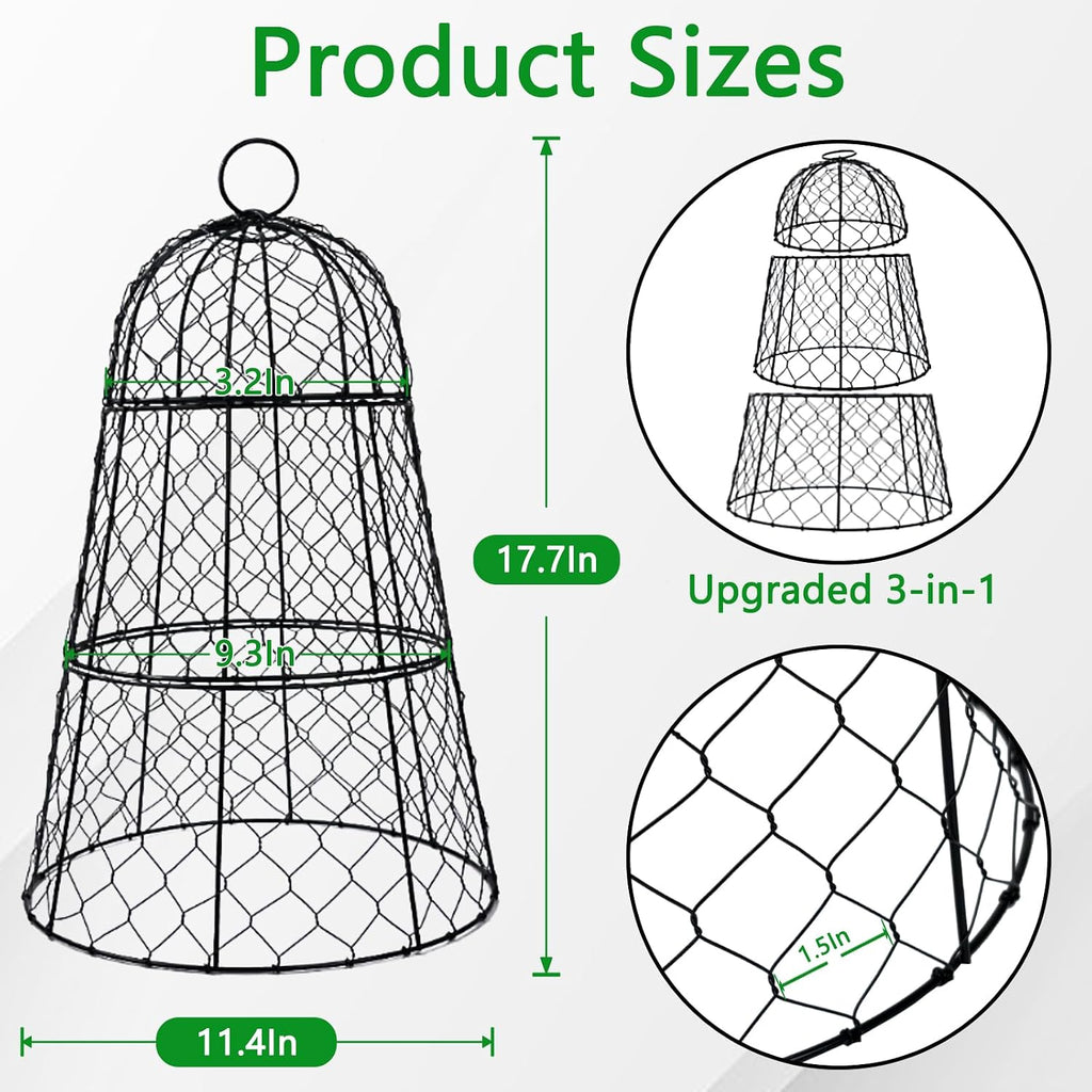 XMxoTxo 6 Packs 11.4" D x 17.7" H Garden Cloches for Plants,Upgraded Triple Combination,Rustproof Chicken Wire Cloches