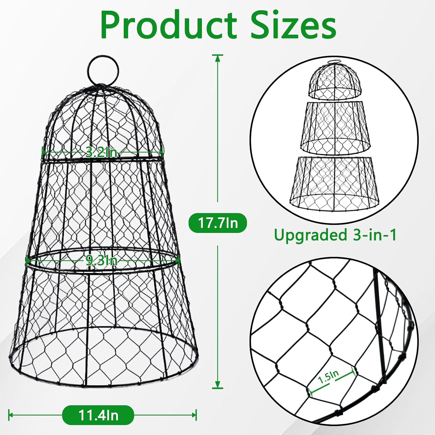 XMxoTxo 6 Packs 11.4" D x 17.7" H Garden Cloches for Plants,Upgraded Triple Combination,Rustproof Chicken Wire Cloches