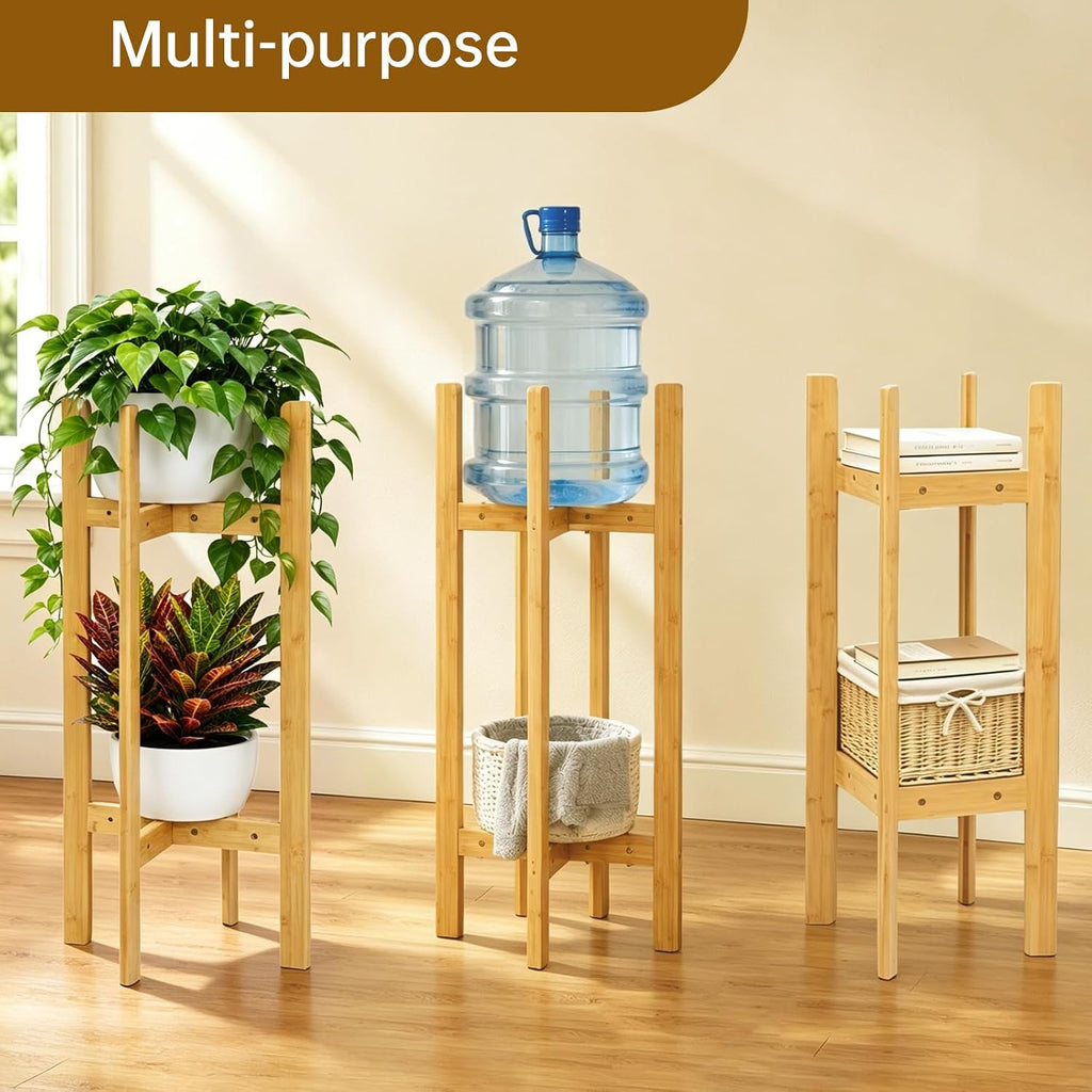 35.4” 2 Tier Bamboo Adjustable Tall Plant Stand Indoor Fits 5-12 Inch Pots | Heavy Duty ,Space-Saving ,Sturdy Corner