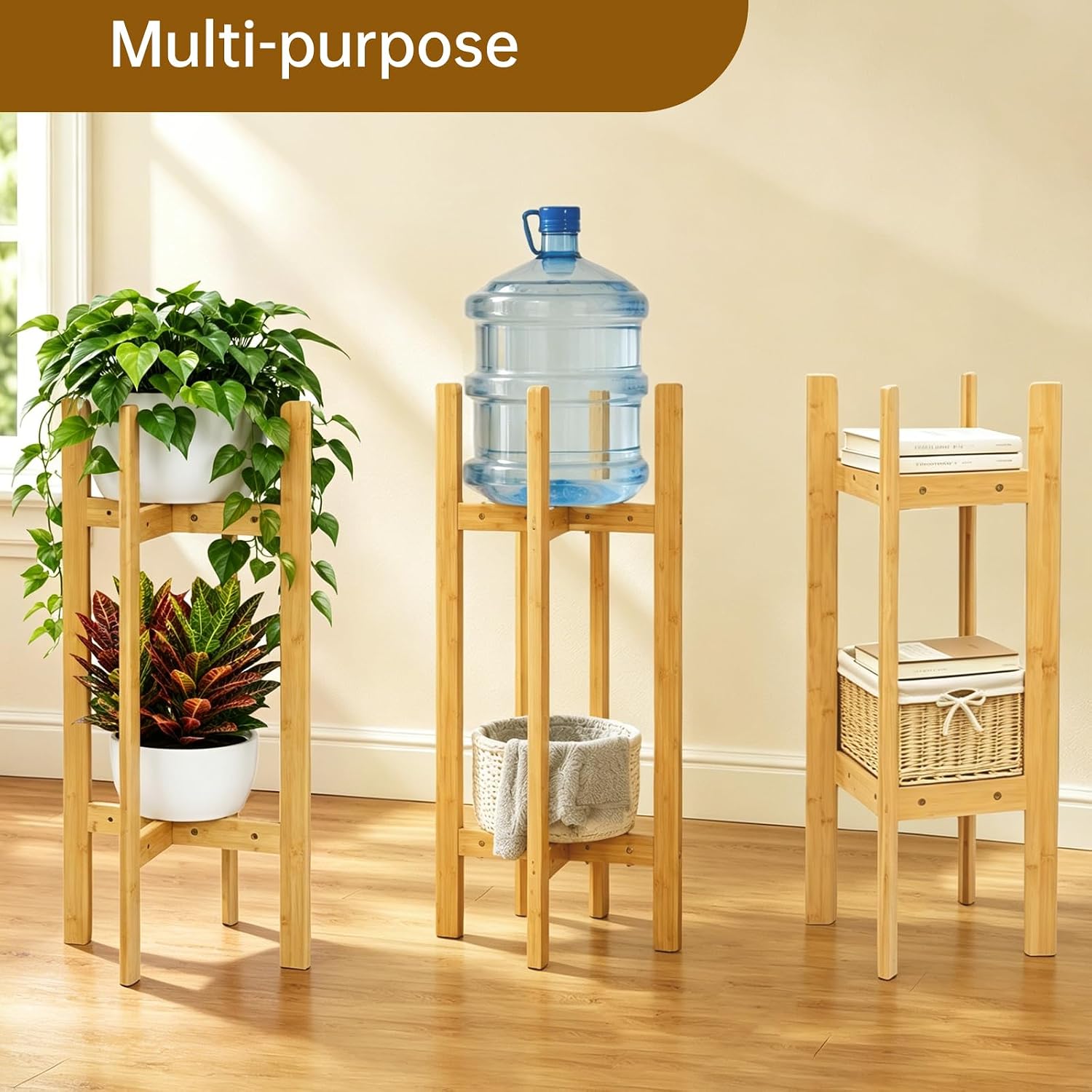 35.4” 2 Tier Bamboo Adjustable Tall Plant Stand Indoor Fits 5-12 Inch Pots | Heavy Duty ,Space-Saving ,Sturdy Corner