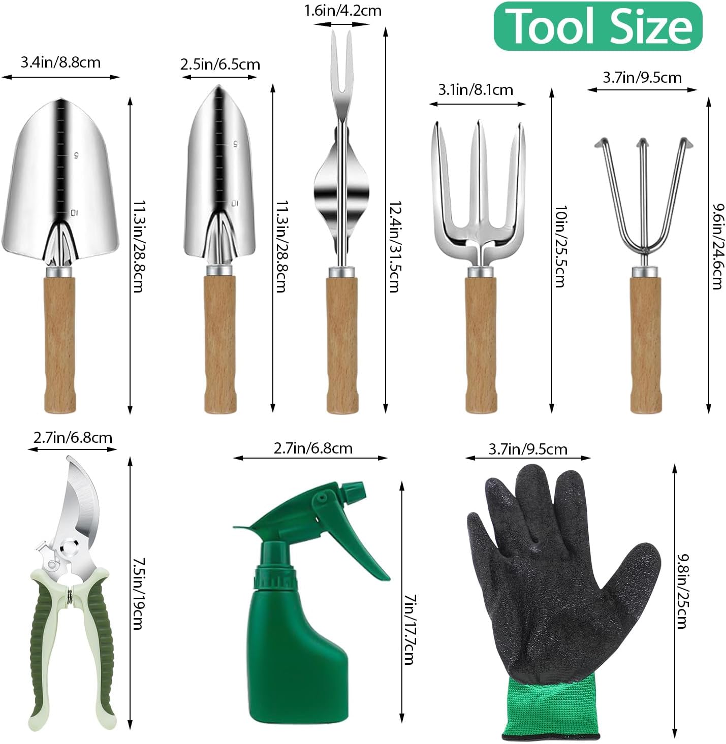 Garden Tool Set,10 Pieces Heavy Duty Gardenting Tool Kit, Folding Stool with Detachable Tote Bag, Thicker Stainless