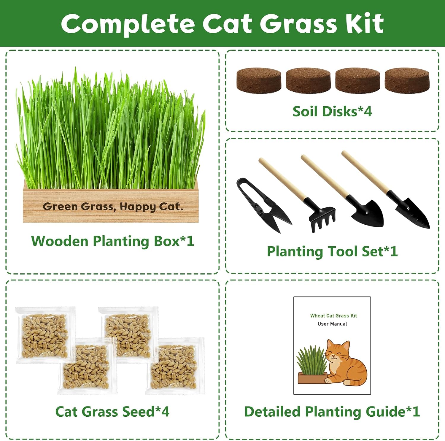 LUOJIBIE Cat Grass Kit for Indoor Cats, Cat Grass Seeds Set, Non-GMO Wheat Grass, Mothers Day Gifts for Mom, Unique