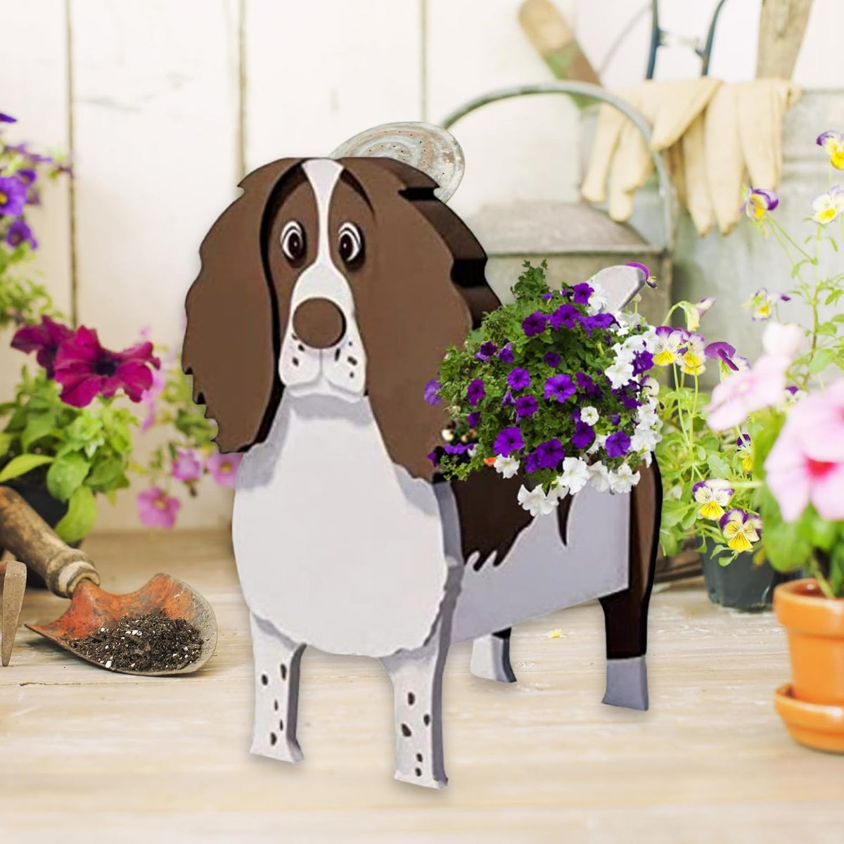 Springer Spaniel Dog Planter Pots, Animal Shaped Flower Pot | Cute Plant Gift for Women and Pet Lovers, Indoor Outdoor