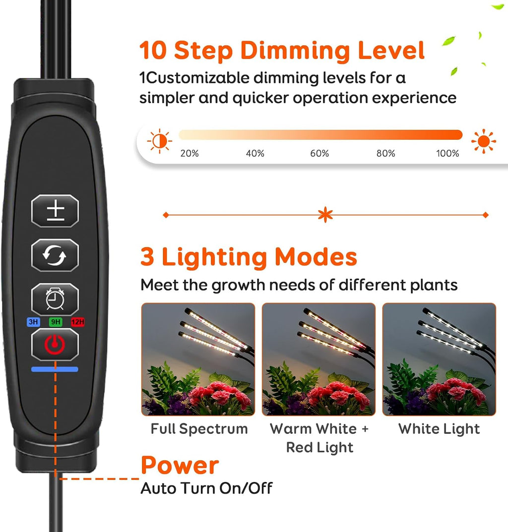 Grow Lights for Indoor Plants,Full Spectrum Grow Lamp,Timer & 10 Dimming | 2 Pack, 3 Spectra, 10 Brightness, Auto Timer