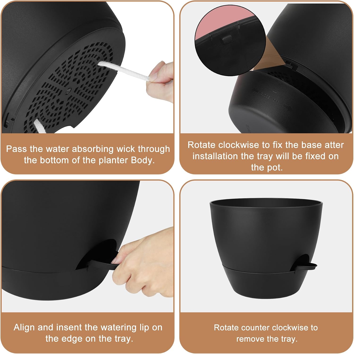 QRRICA Plant Pots 10/9/8/7.5/7 Inch Self Watering Pots, Set of 5 Plastic Planters with Drainage Holes and