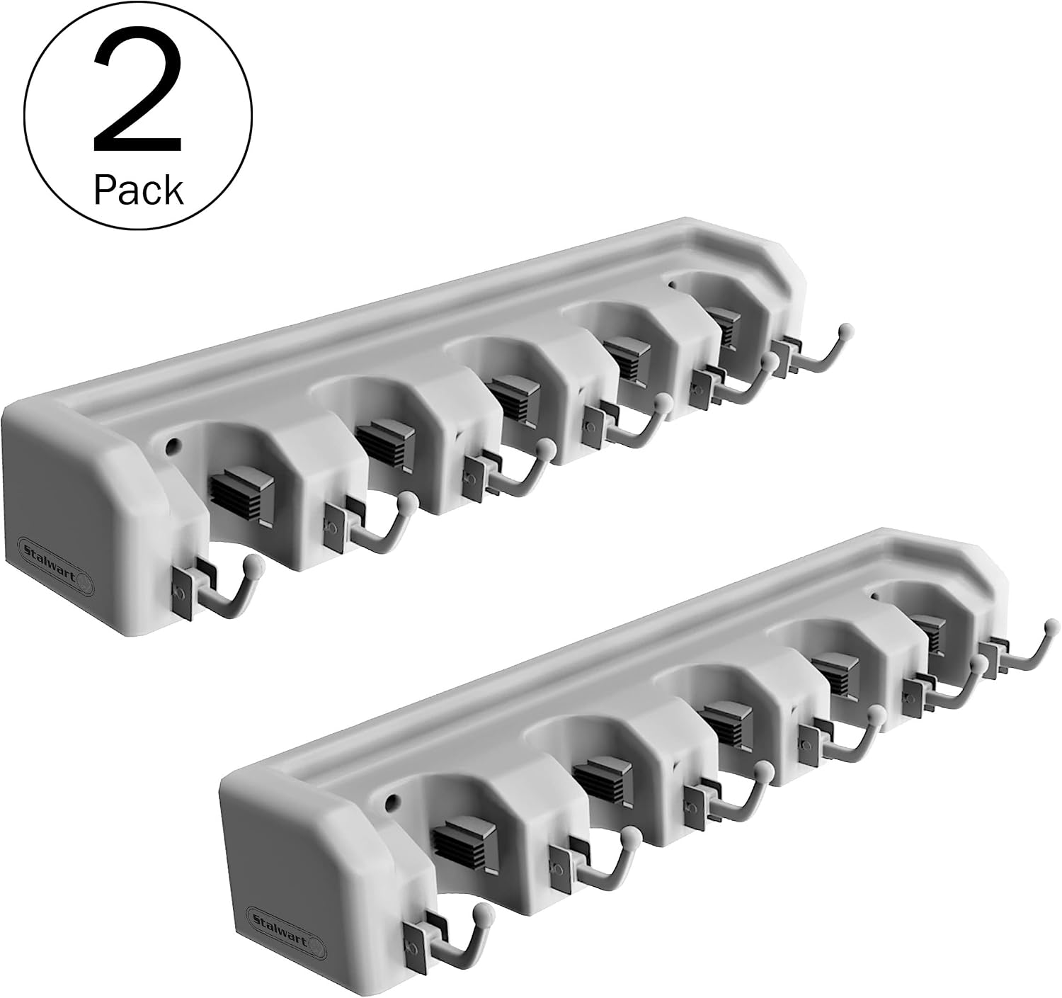 Garden Tool Organizer Wall Mount Broom and Mop Holder, 5 Adjustable Slots and 6 Hooks Utility Rack for Garage or Home