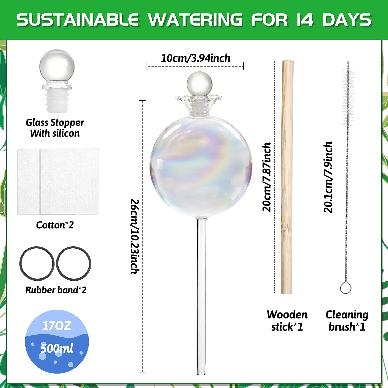 17 oz Extra Large Plant Watering Globes, Glass Self Watering Globes, Rainbow Gradient Self Watering Planter Insert