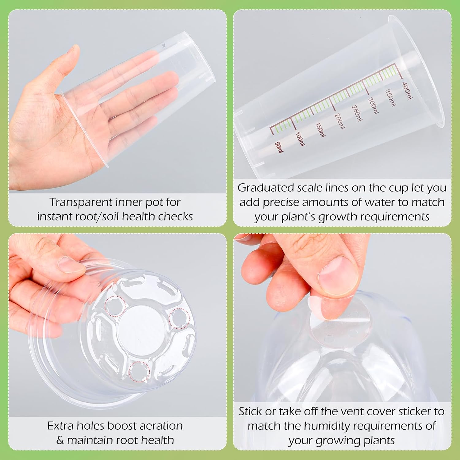 30 Pack 3.5" Self Watering Propagation Pots, Seed Starter Cups with Dome | Large Dual-Layer Clear Pots, Vent Dome