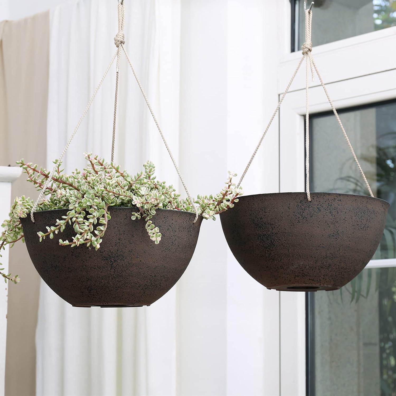 LA JOLIE MUSE Hanging Planter Baskets for Outdoor Plants, Set of 2, 13 Inch | Large Hanging Baskets with Drainage