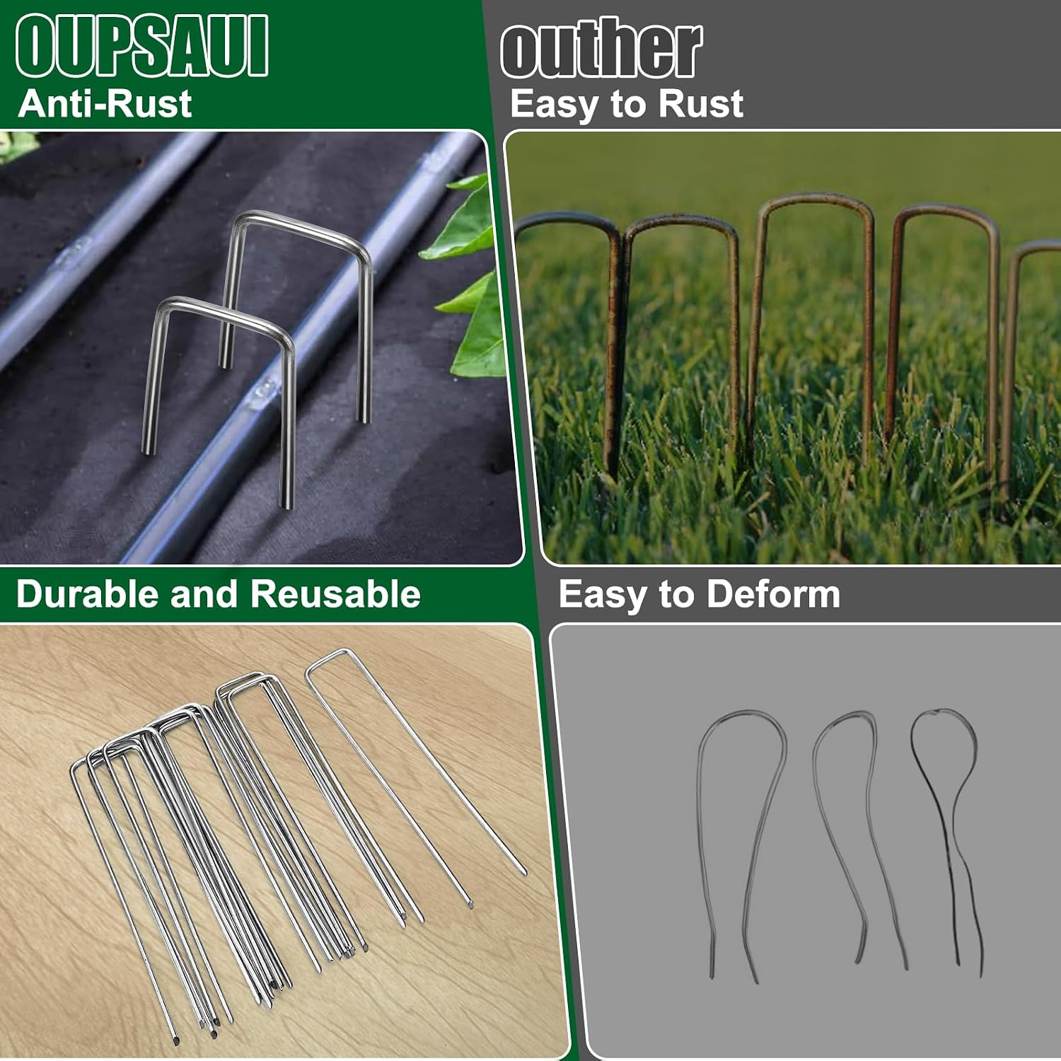 12 Inch Galvanized Landscape Staples Stakes, 25/50/100/200pcs Garden Metal Stakes for Weed Barrier Fabric, Fence