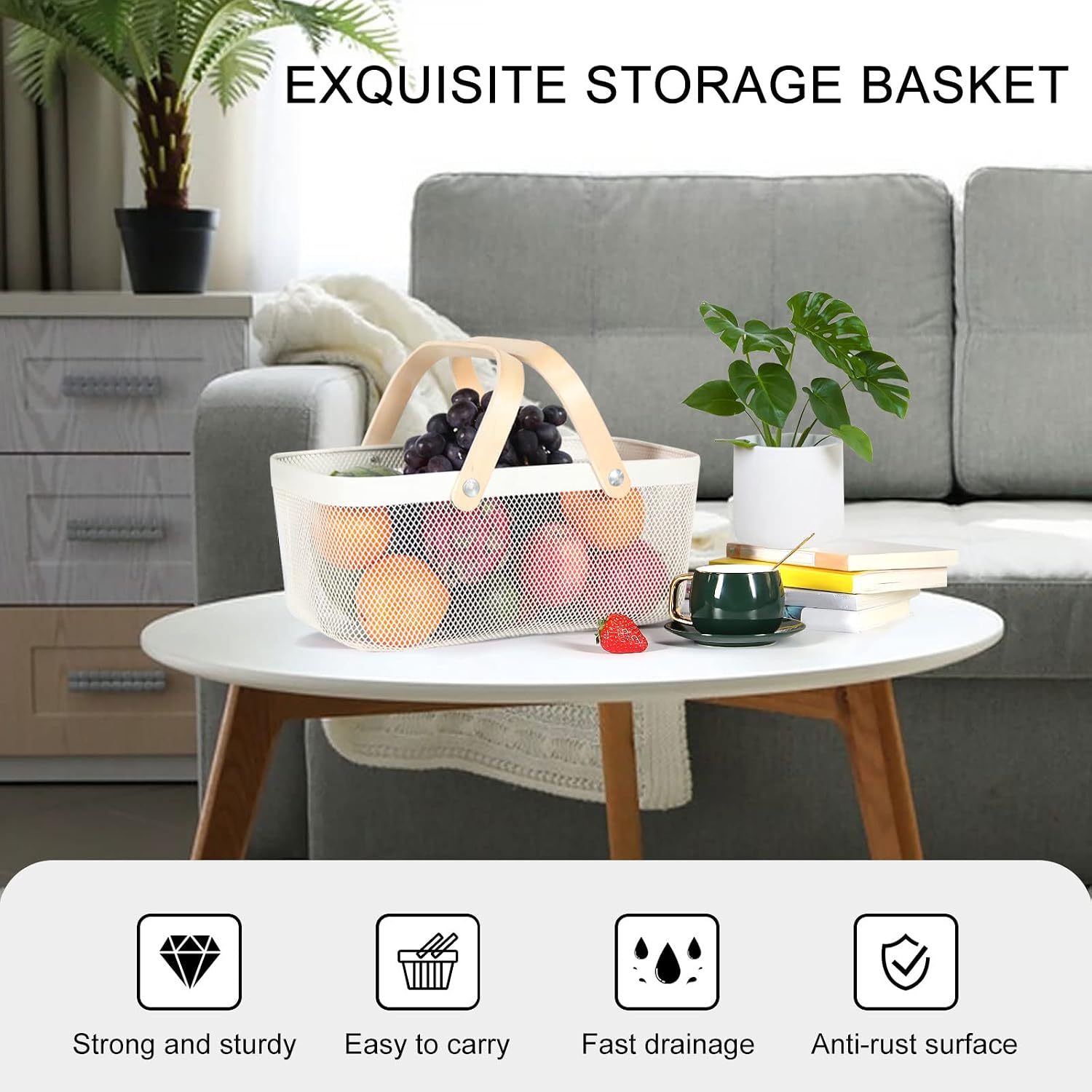 Garden Harvest Basket,Delicate Harvest Basket for Garden Vegetables,Practical Metal Mesh Wire Basket with Handle