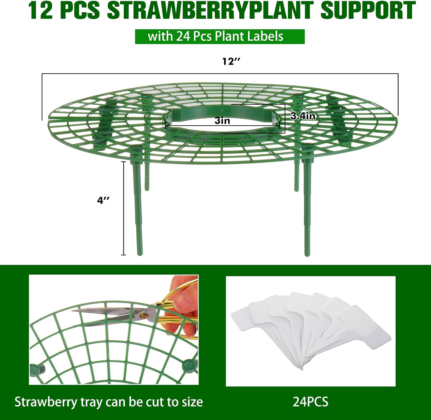 Irenare 12 Pack Strawberry Plant Support with Plant Labels Large Size Strawberry Growing Racks Growing Frame Stand