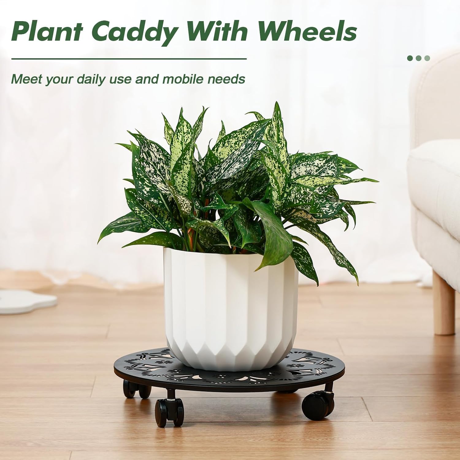 4 Pack Rolling Plant Caddy with Wheels 14 Inch, Plant Rollers with Wheels Metal Plant Caddy with Wheels Heavy Duty