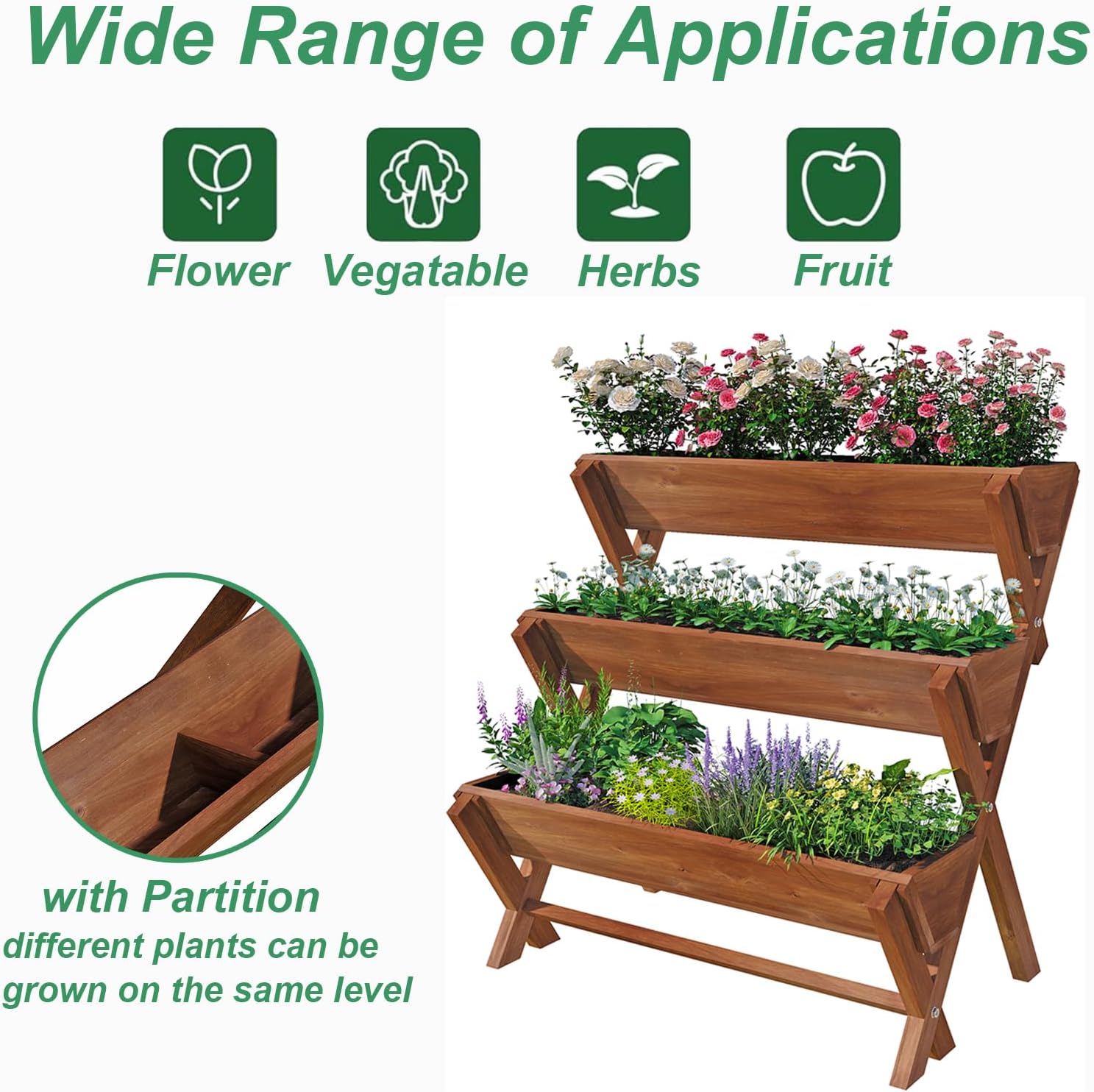 3 Tier Vertical Garden Planter,Raised Garden Bed,Planter Box,Fir Wood Freestanding Elevated Herb Stand Tower,Flower