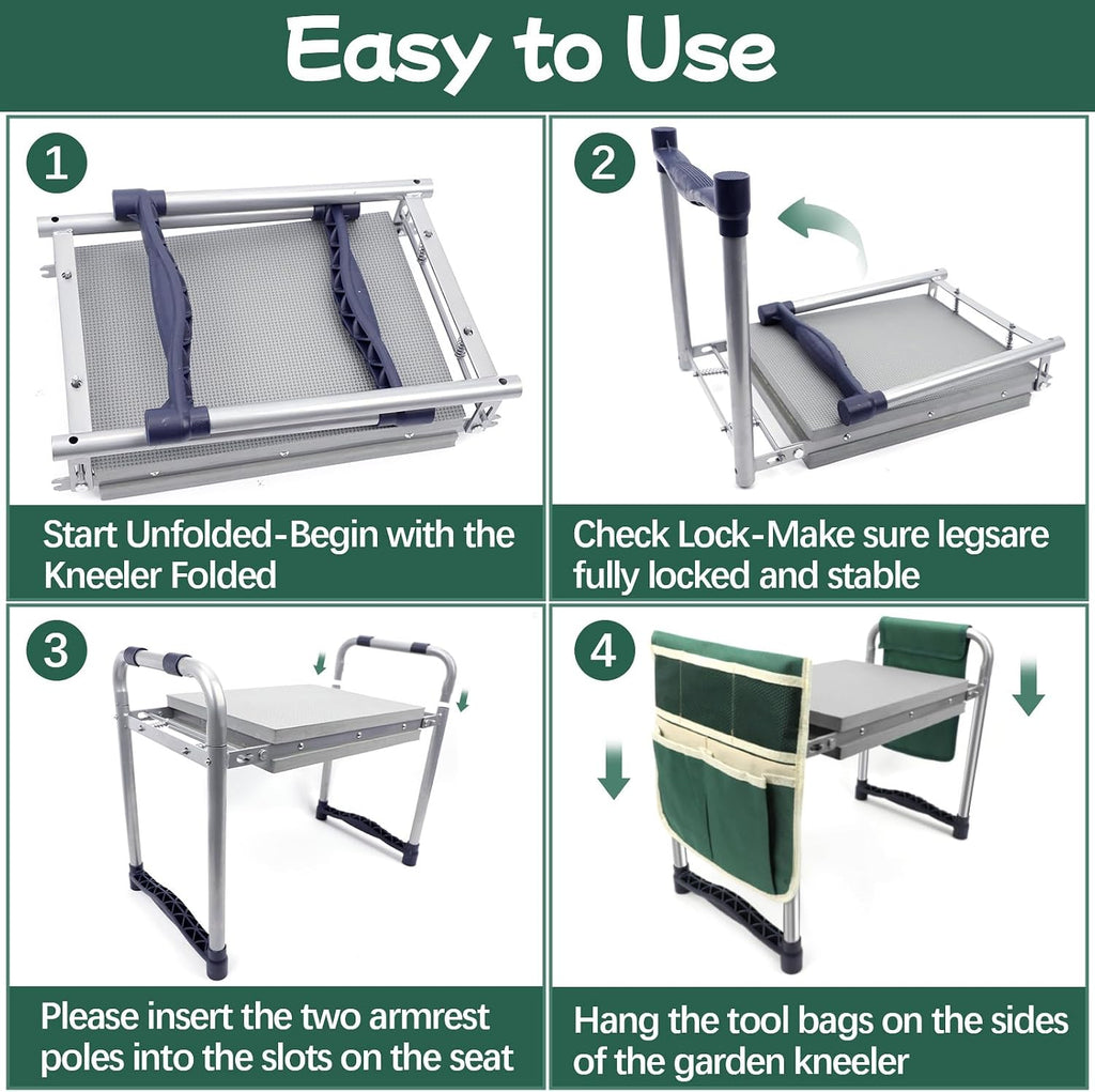 Garden Kneeler and Seat with 11.5" Wide Pad, Foldable Garden Stool with 2 Tool Bags, Heavy Duty Garden Kneeler for