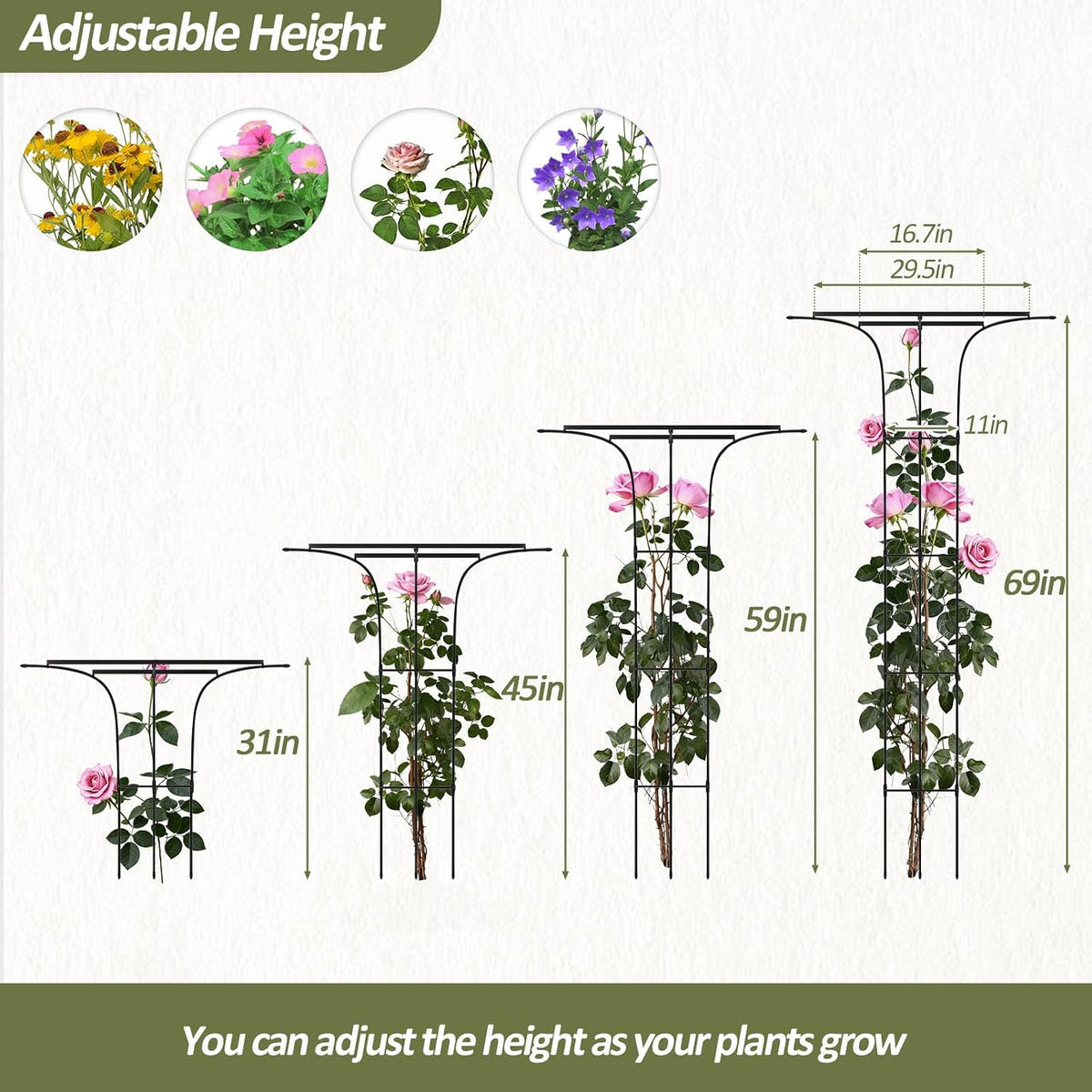Trellis for Climbing Plants Outdoor - 69"(H), Expandable and Rust-Proof Metal Plant Support, Easy Installation, Garden