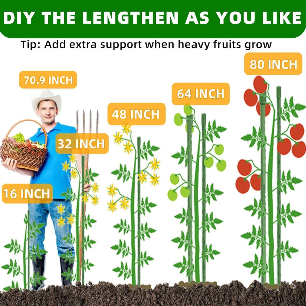 Fabulas Garden Stakes 16 Inch 70 Pack, Diy 4ft 5ft 6ft 7ft 8ft Tomato Stakes Plastic Coated Metal Plant Sticks Stakes