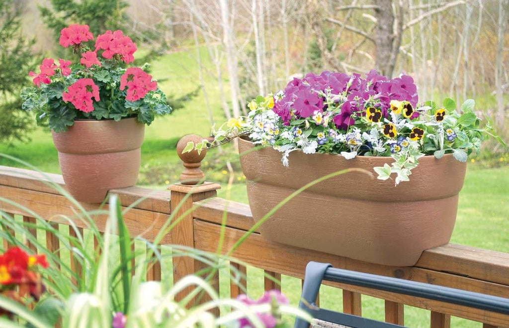 Bloomers Rail Picker Self-Watering Railing Planter Grow Box – 24" Weatherproof Resin Planter – Fits 1.25"–3.875" Wood &