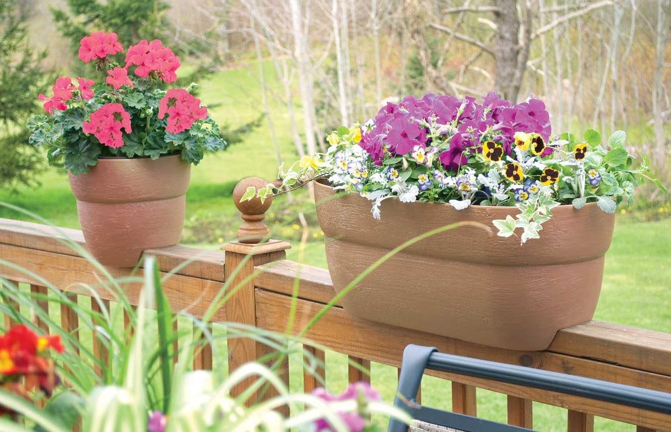 Bloomers Rail Picker Self-Watering Railing Planter Grow Box – 24" Weatherproof Resin Planter – Fits 1.25"–3.875" Wood &