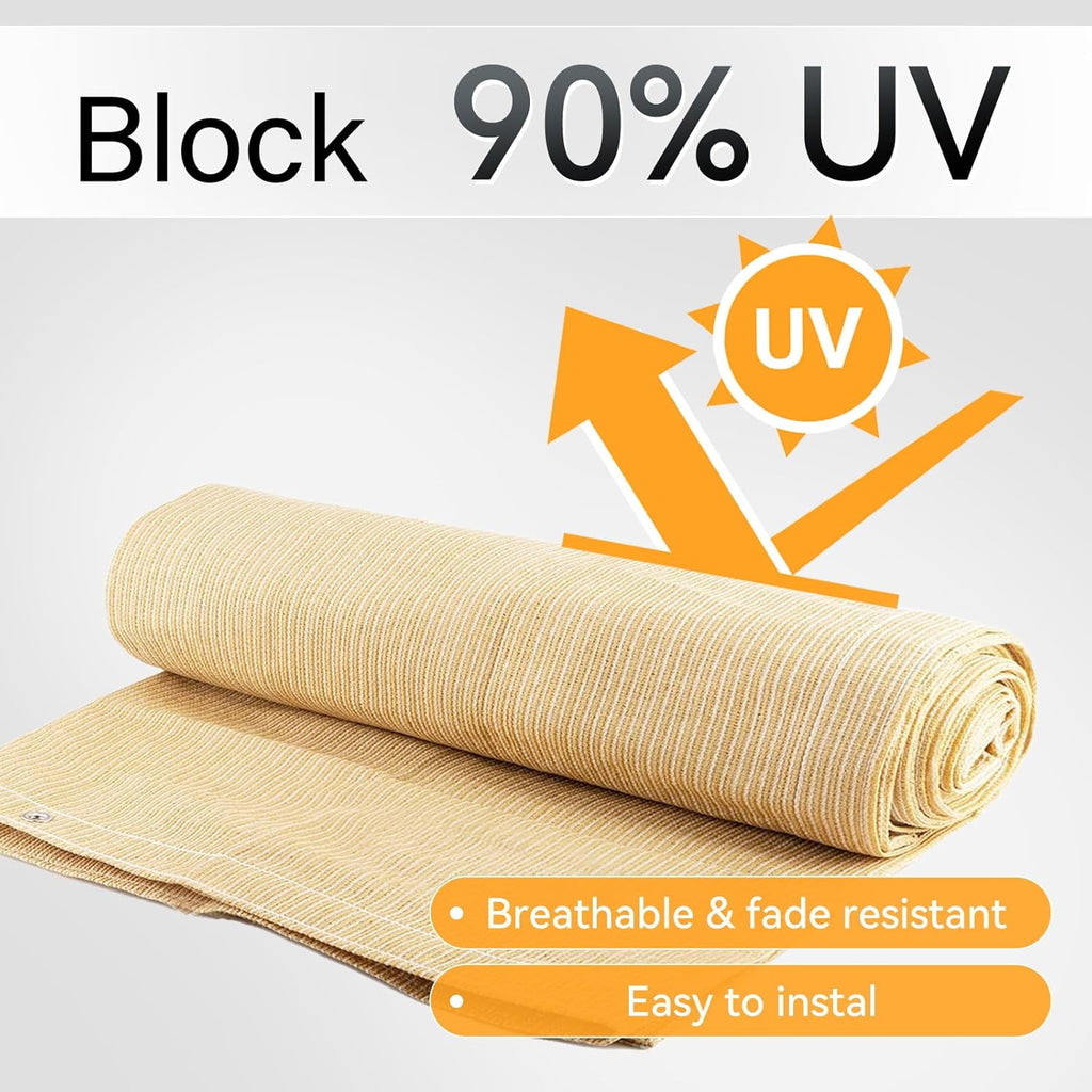 12x20 FT 90% Sun Shade Cloth, Pergola Shade Cover with Grommets, Beige | Blocks UV rays and reduces heat with