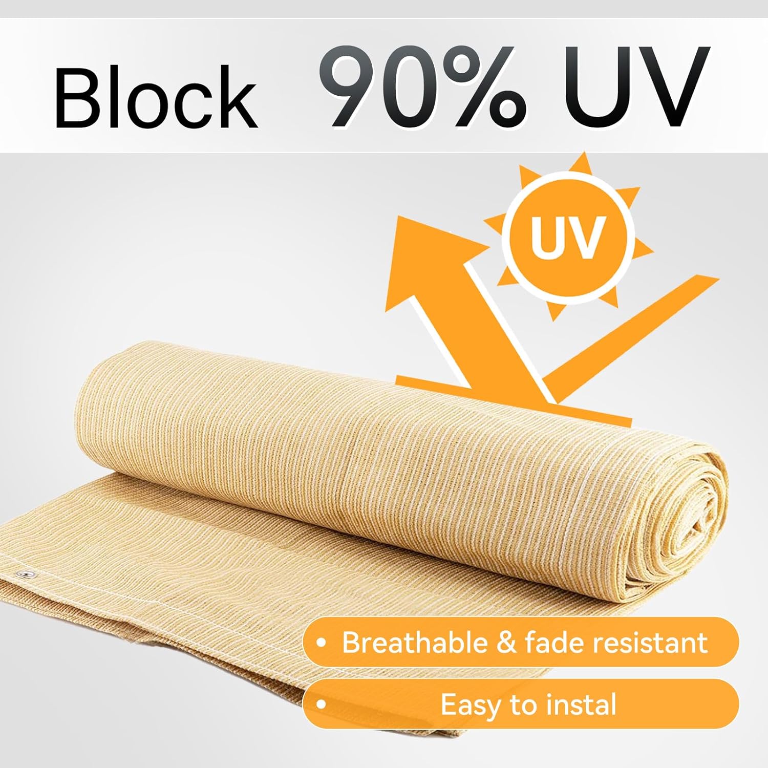 12x20 FT 90% Sun Shade Cloth, Pergola Shade Cover with Grommets, Beige | Blocks UV rays and reduces heat with