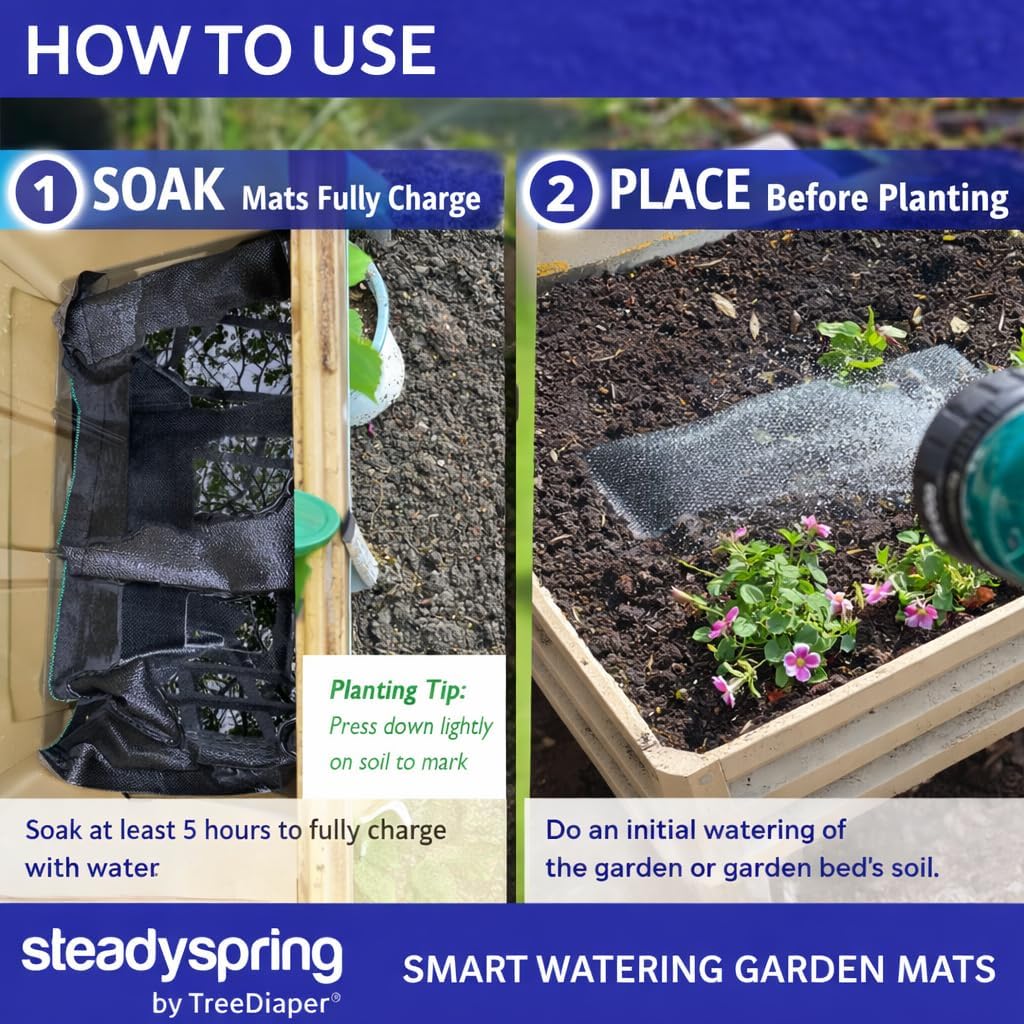 SteadySpring® Smart Watering Garden Mat for Raised Garden Beds 30-Day Irrigation Auto Refills with Rain for Gardens
