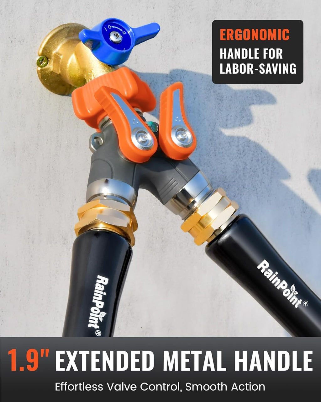 RAINPOINT Garden Hose Splitter 2 Way Heavy Duty, Water Hose Y Spigot Splitter with Shutoff Valves,100% Metal Body Water