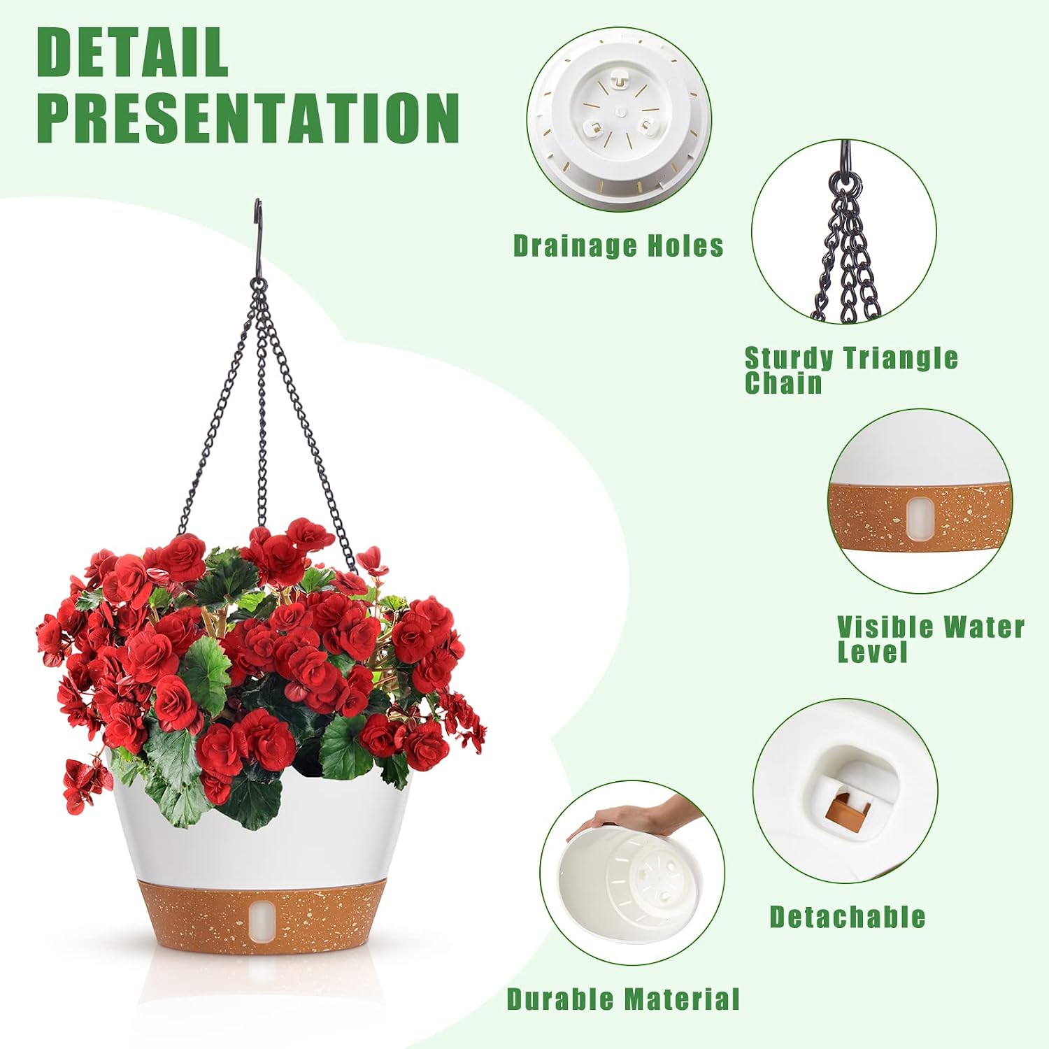 6 Pcs 8 Inch Hanging Planter for Indoor Plants Self Watering Hanging Pot Baskets with Drainage Hole Visible Water Level