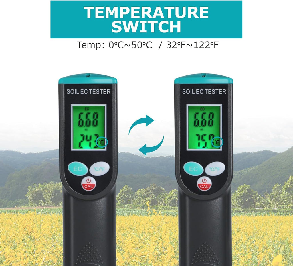 Digital Soil EC Meter 2-in-1 Porfessional Plants EC Temperature Tester Meter with Corded Sensor, Backlight LCD Display