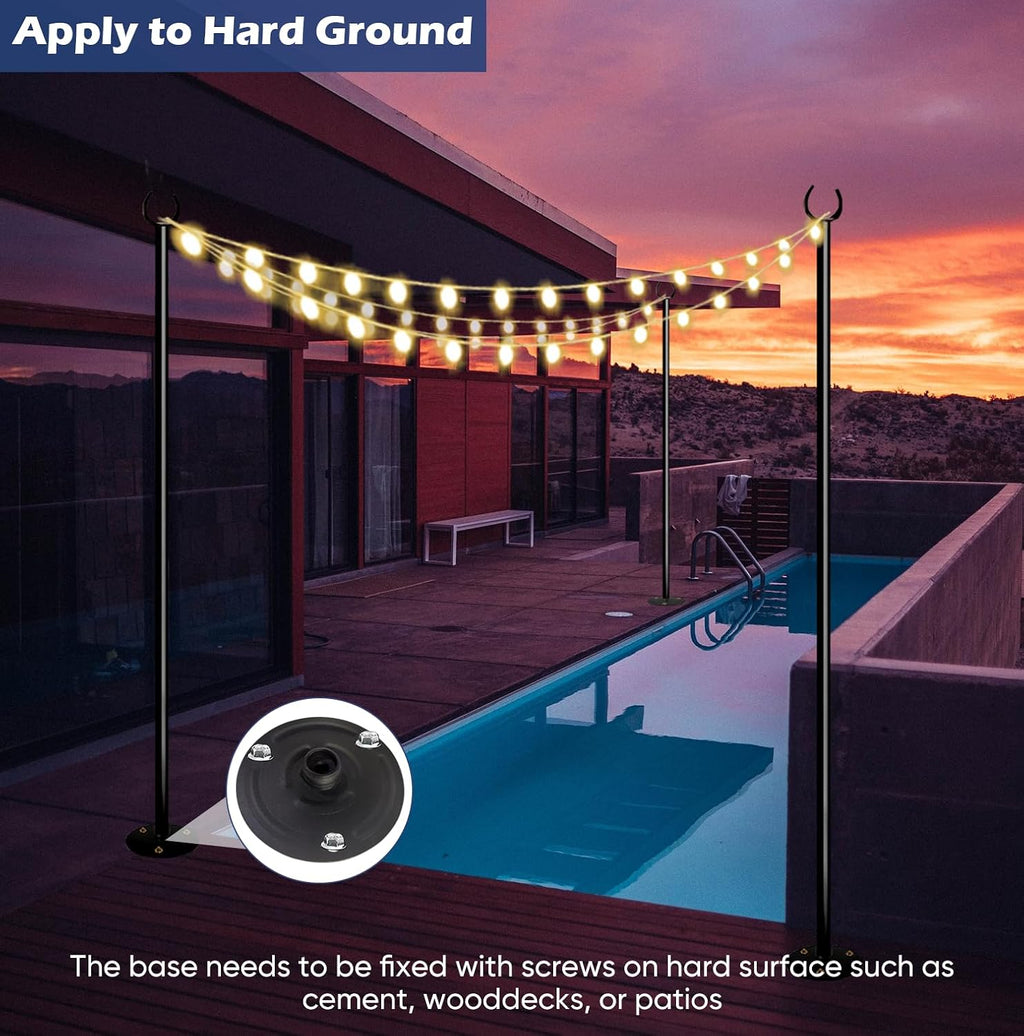 10FT String Light Poles for the Outdoor, Heavy Duty Metal Lighting Stand Pole for Hard Soil Wood Backyards Patio