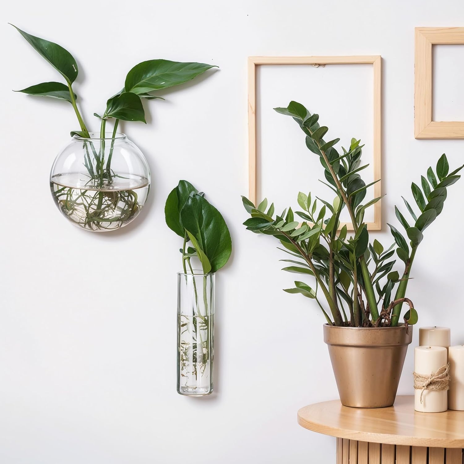 6 Pcs Glass Wall Hanging Vase Indoor Propagation Planter with Hanging Suction Cup and Plastic Invisible Traceless