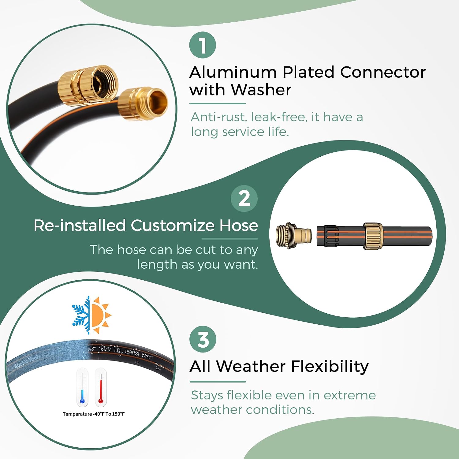 Giraffe Tools Garden Hose 5/8", 15ft Short Garden Hose | Custom Length, No Kink, Flexible, Leakproof Water Hose, 600