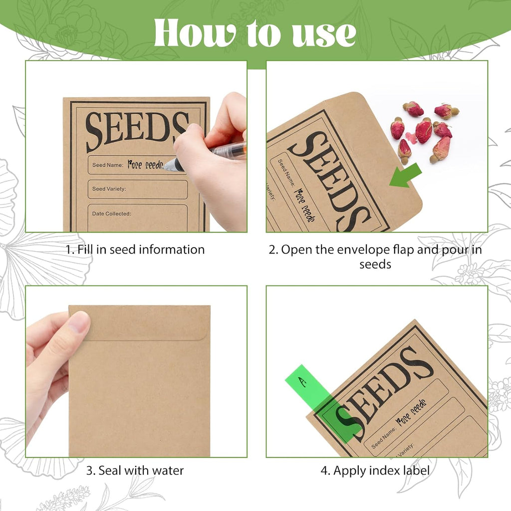 13.1”×7.7”×6” Wood Seed Storage Box 60pcs Seed Envelopes Fluorescent Index Tabs Seed Saving Organizer Box with