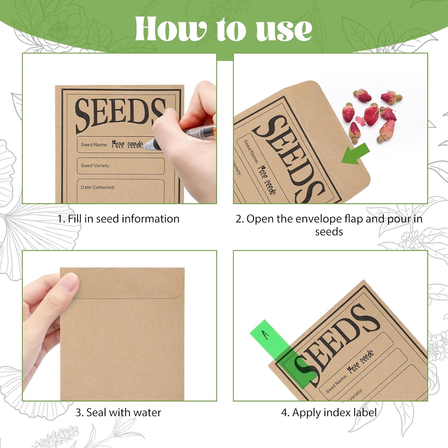 13.1”×7.7”×6” Wood Seed Storage Box 60pcs Seed Envelopes Fluorescent Index Tabs Seed Saving Organizer Box with