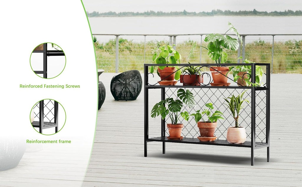 Zhongma 2 Tier Metal Sturdy Narrow Plant Stand, 47.24L x 12.6 W x 35.43 H inch, Indoor and Outdoor Heavy Duty Metal