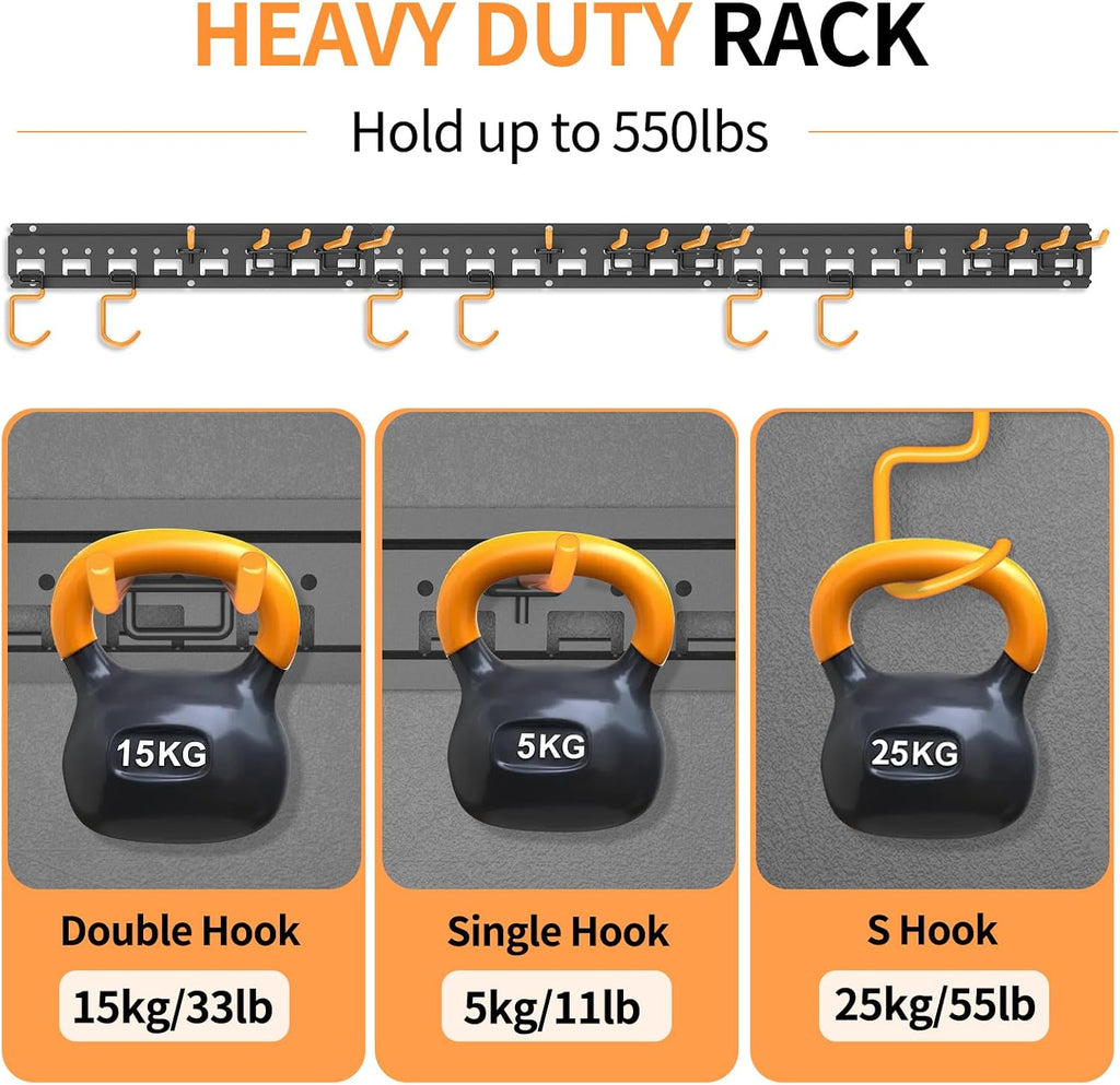 Garden Tool Organizer Wall Mount - Garage Storage and Organization Yard Tool Hanger with Adjustable Pegboard Hooks Shed