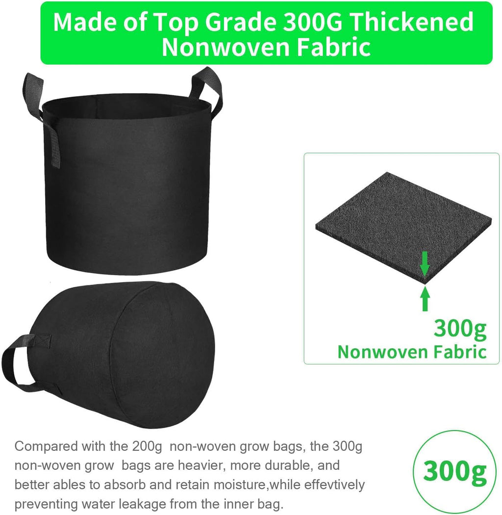 20-Pack 5 Gallon Grow Bags, Heavy Duty Aeration Fabric Pots with Handles,300G Thickened Nonwoven Pots for