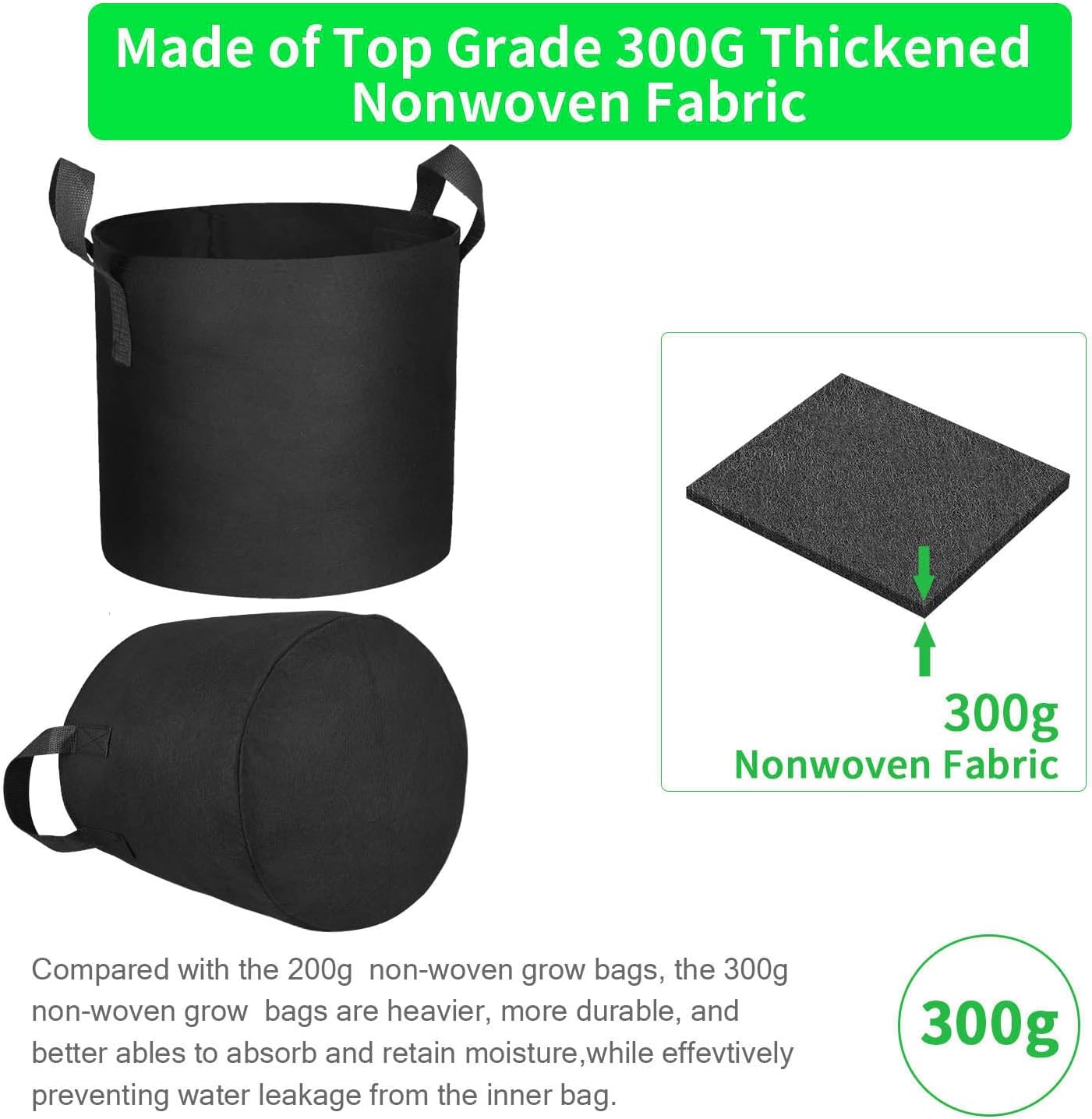 20-Pack 5 Gallon Grow Bags, Heavy Duty Aeration Fabric Pots with Handles,300G Thickened Nonwoven Pots for