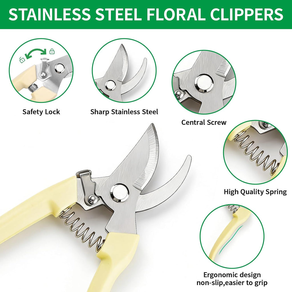 10 Pcs Gardening Tool Set - Heavy Duty Garden Kit with Stainless Steel Pruning Shears, Trowel Garden Tool, Kneeling