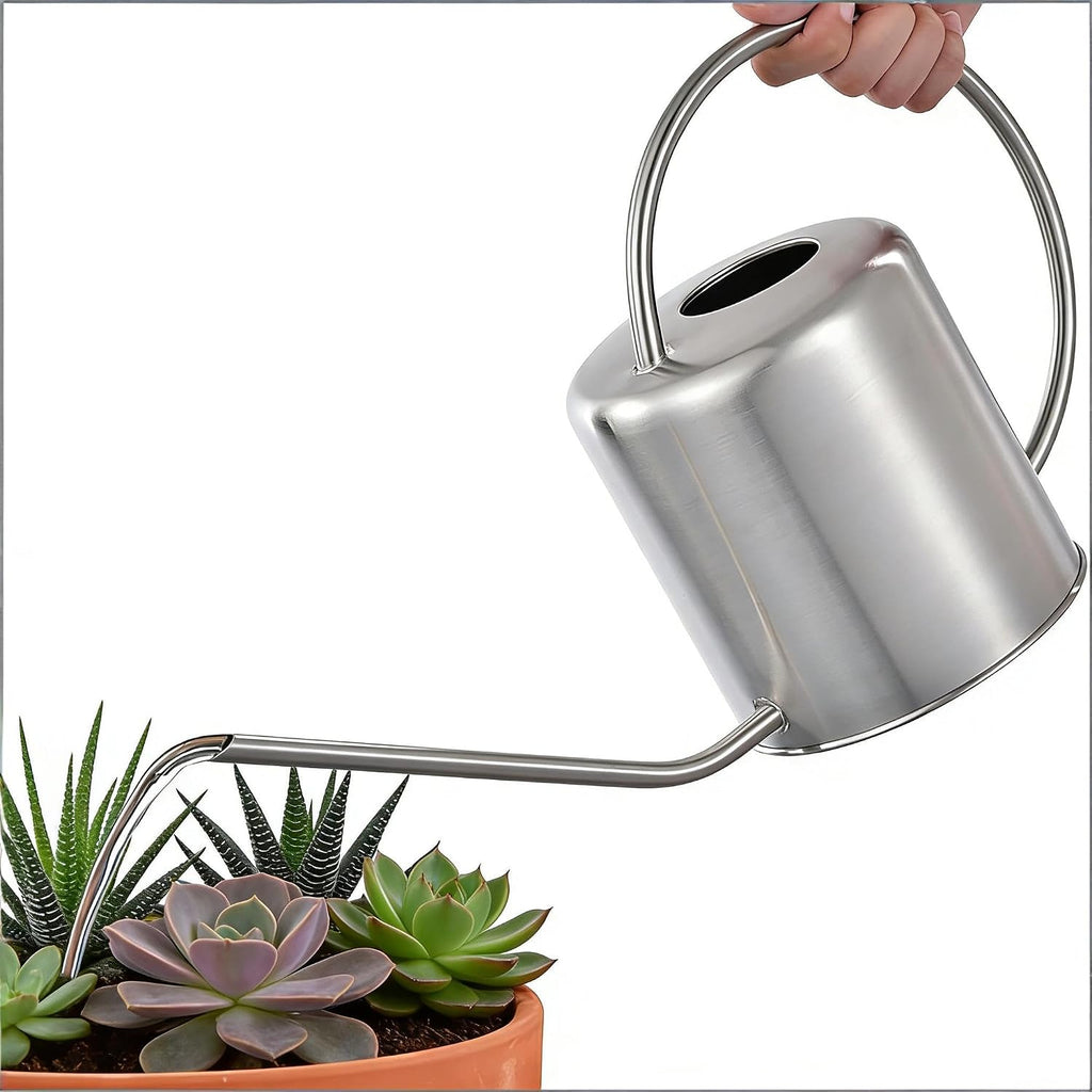 Fasmov 51 Oz Stainless Steel Watering Can Modern Style Watering Pot, Watering Can with Long Spout for Easy Pour, Water