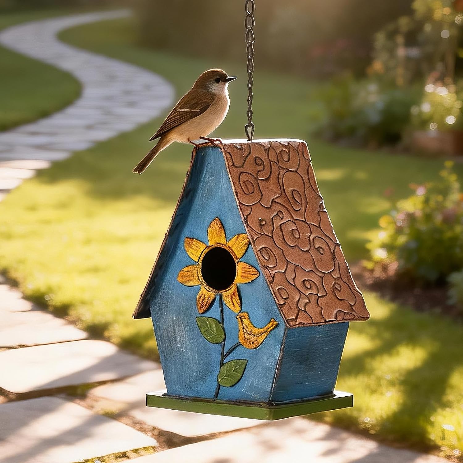 Metal Bird Houses for Outside Hanging, Decorative Sunflower Birdhouses for Outside, Rustic Weatherproof Hanging Bird